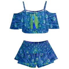 Amazing Peacock Kids  Off Shoulder Skirt Bikini by Simbadda