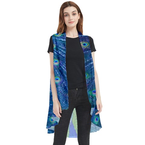 Amazing Peacock Sleeveless Chiffon Waistcoat Shirt by Simbadda