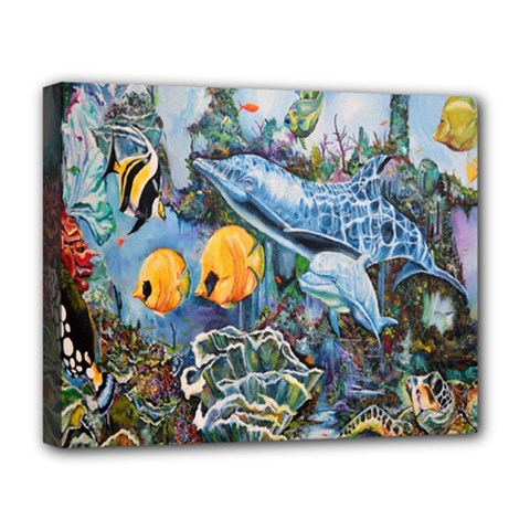 Colorful Aquatic Life Wall Mural Deluxe Canvas 20  X 16  (stretched) by Simbadda