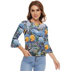 Colorful Aquatic Life Wall Mural Bell Sleeve Top