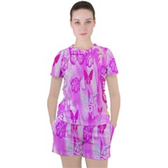 Butterfly Cut Out Pattern Colorful Colors Women s Tee And Shorts Set
