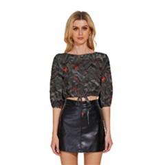 Volcanic Lava Background Effect Mid Sleeve Drawstring Hem Top by Simbadda