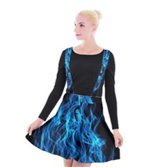 Digitally Created Blue Flames Of Fire Suspender Skater Skirt by Simbadda