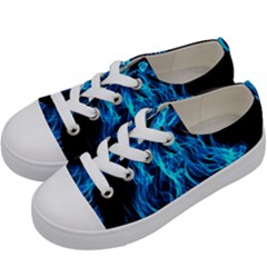 Digitally Created Blue Flames Of Fire Kids  Low Top Canvas Sneakers by Simbadda