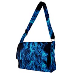 Digitally Created Blue Flames Of Fire Full Print Messenger Bag (l) by Simbadda