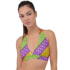 Colorful Easter Ribbon Background Halter Plunge Bikini Top by Simbadda