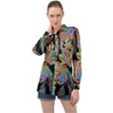 Autumn Pattern Dried Leaves Long Sleeve Satin Shirt View1