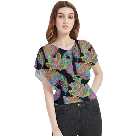 Autumn Pattern Dried Leaves Butterfly Chiffon Blouse by Simbadda