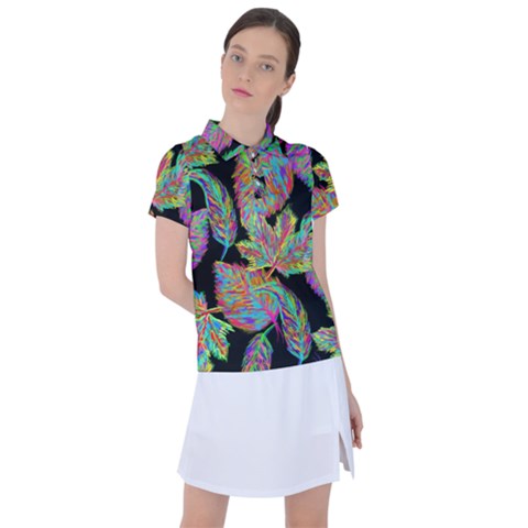 Autumn Pattern Dried Leaves Women s Polo Tee by Simbadda