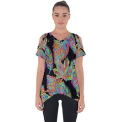 Autumn Pattern Dried Leaves Cut Out Side Drop Tee by Simbadda