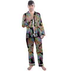 Autumn Pattern Dried Leaves Men s Long Sleeve Satin Pajamas Set