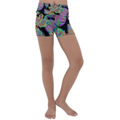 Autumn Pattern Dried Leaves Kids  Lightweight Velour Yoga Shorts by Simbadda