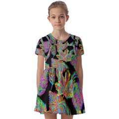 Autumn Pattern Dried Leaves Kids  Short Sleeve Pinafore Style Dress by Simbadda