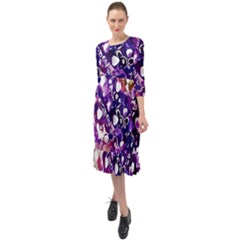 Paint Texture Purple Watercolor Ruffle End Midi Chiffon Dress