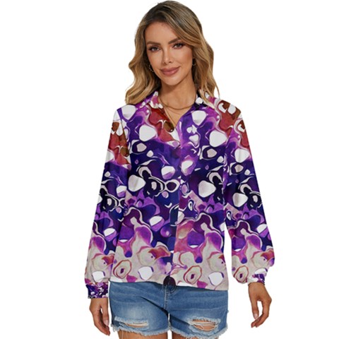 Paint Texture Purple Watercolor Women s Long Sleeve Button Up Shirt by Simbadda