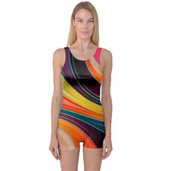 Abstract Colorful Background Wavy One Piece Boyleg Swimsuit by Simbadda