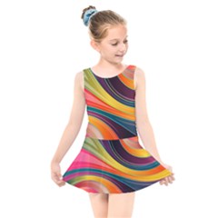 Abstract Colorful Background Wavy Kids  Skater Dress Swimsuit by Simbadda