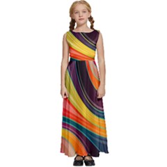 Abstract Colorful Background Wavy Kids  Satin Sleeveless Maxi Dress