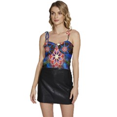 Mandala Pattern Kaleidoscope Flowy Camisole Tie Up Top by Simbadda