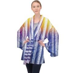 Birch Tree Background Scrapbooking Long Sleeve Velvet Kimono  by Simbadda