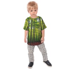 Green Forest Jungle Trees Nature Sunny Kids  Raglan Tee