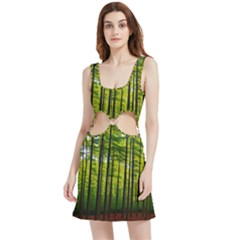 Green Forest Jungle Trees Nature Sunny Velour Cutout Dress