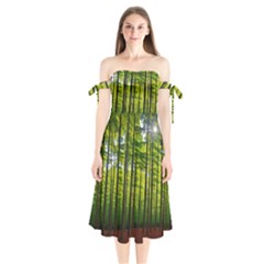 Green Forest Jungle Trees Nature Sunny Shoulder Tie Bardot Midi Dress