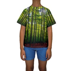 Green Forest Jungle Trees Nature Sunny Kids  Short Sleeve Swimwear