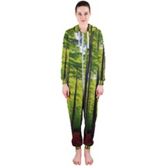 Green Forest Jungle Trees Nature Sunny Hooded Jumpsuit (ladies) by Ravend