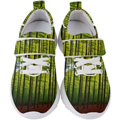 Green Forest Jungle Trees Nature Sunny Kids  Velcro Strap Shoes