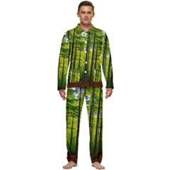 Green Forest Jungle Trees Nature Sunny Men s Long Sleeve Velvet Pocket Pajamas Set