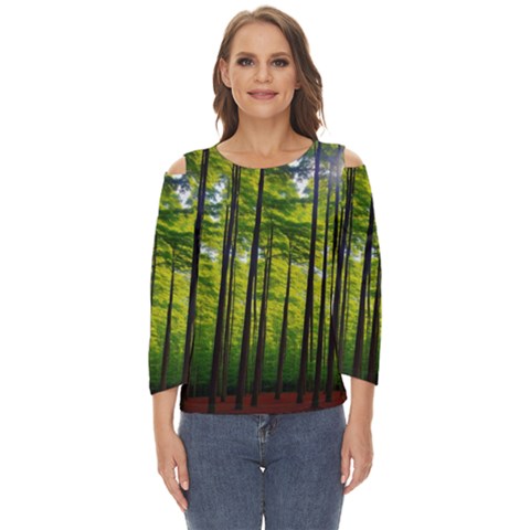 Green Forest Jungle Trees Nature Sunny Cut Out Wide Sleeve Top by Ravend