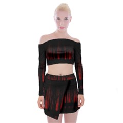 Scary Dark Forest Red And Black Off Shoulder Top With Mini Skirt Set by Ravend