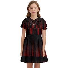 Scary Dark Forest Red And Black Kids  Bow Tie Puff Sleeve Dress by Ravend