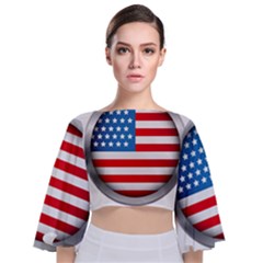 United Of America Usa Flag Tie Back Butterfly Sleeve Chiffon Top