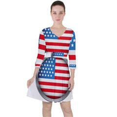 United Of America Usa Flag Quarter Sleeve Ruffle Waist Dress