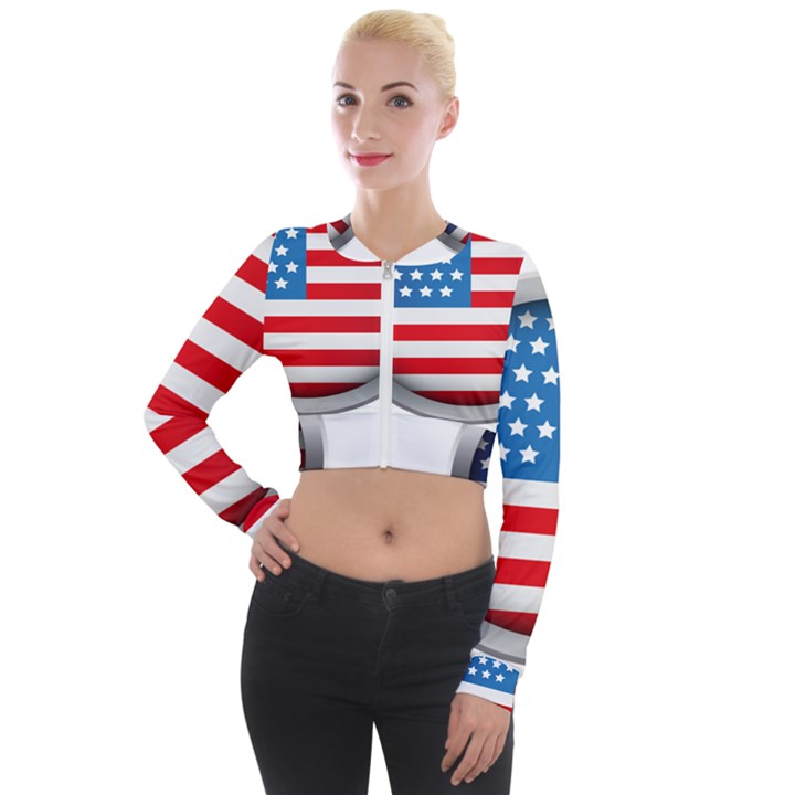 United Of America Usa Flag Long Sleeve Cropped Velvet Jacket