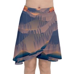 Cool Landscape Night Minimal Art Minimalist Chiffon Wrap Front Skirt