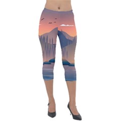 Cool Landscape Night Minimal Art Minimalist Lightweight Velour Capri Leggings  by Ravend