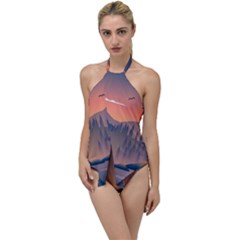 Cool Landscape Night Minimal Art Minimalist Go With The Flow One Piece Swimsuit by Ravend