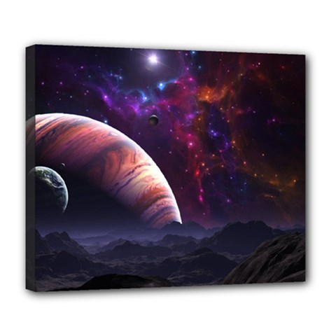 Clouds Fantasy Space Landscape Colorful Planet Deluxe Canvas 24  X 20  (stretched)