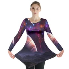 Clouds Fantasy Space Landscape Colorful Planet Long Sleeve Tunic 