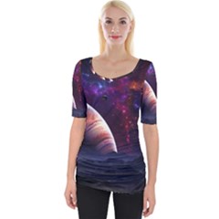 Clouds Fantasy Space Landscape Colorful Planet Wide Neckline Tee