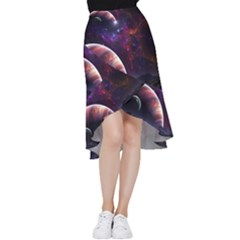 Clouds Fantasy Space Landscape Colorful Planet Frill Hi Low Chiffon Skirt