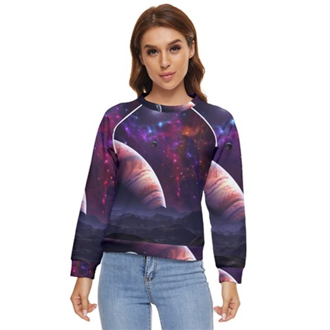 Clouds Fantasy Space Landscape Colorful Planet Women s Long Sleeve Raglan Tee by Ravend