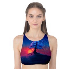 Dark Tree Sunset Landscape Art Tank Bikini Top by Ravend