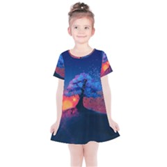 Dark Tree Sunset Landscape Art Kids  Simple Cotton Dress