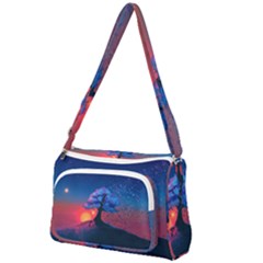 Dark Tree Sunset Landscape Art Front Pocket Crossbody Bag