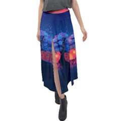 Dark Tree Sunset Landscape Art Velour Split Maxi Skirt