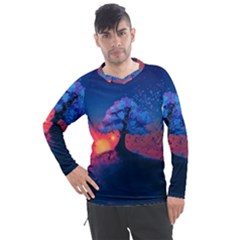 Dark Tree Sunset Landscape Art Men s Pique Long Sleeve Tee